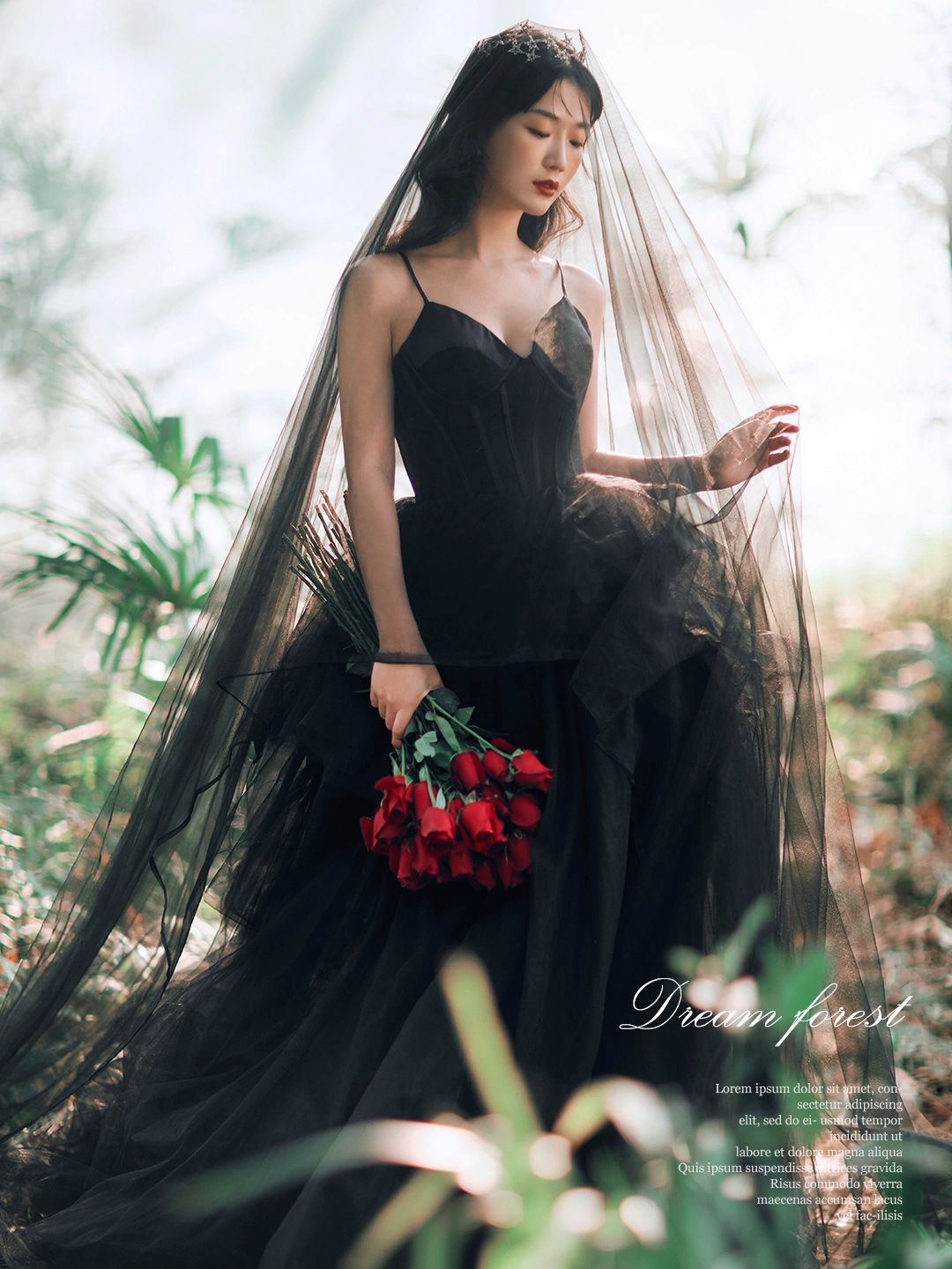 黑纱礼服森系婚纱照