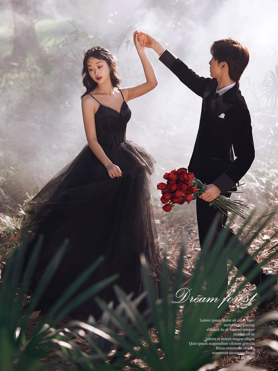 黑纱礼服森系婚纱照