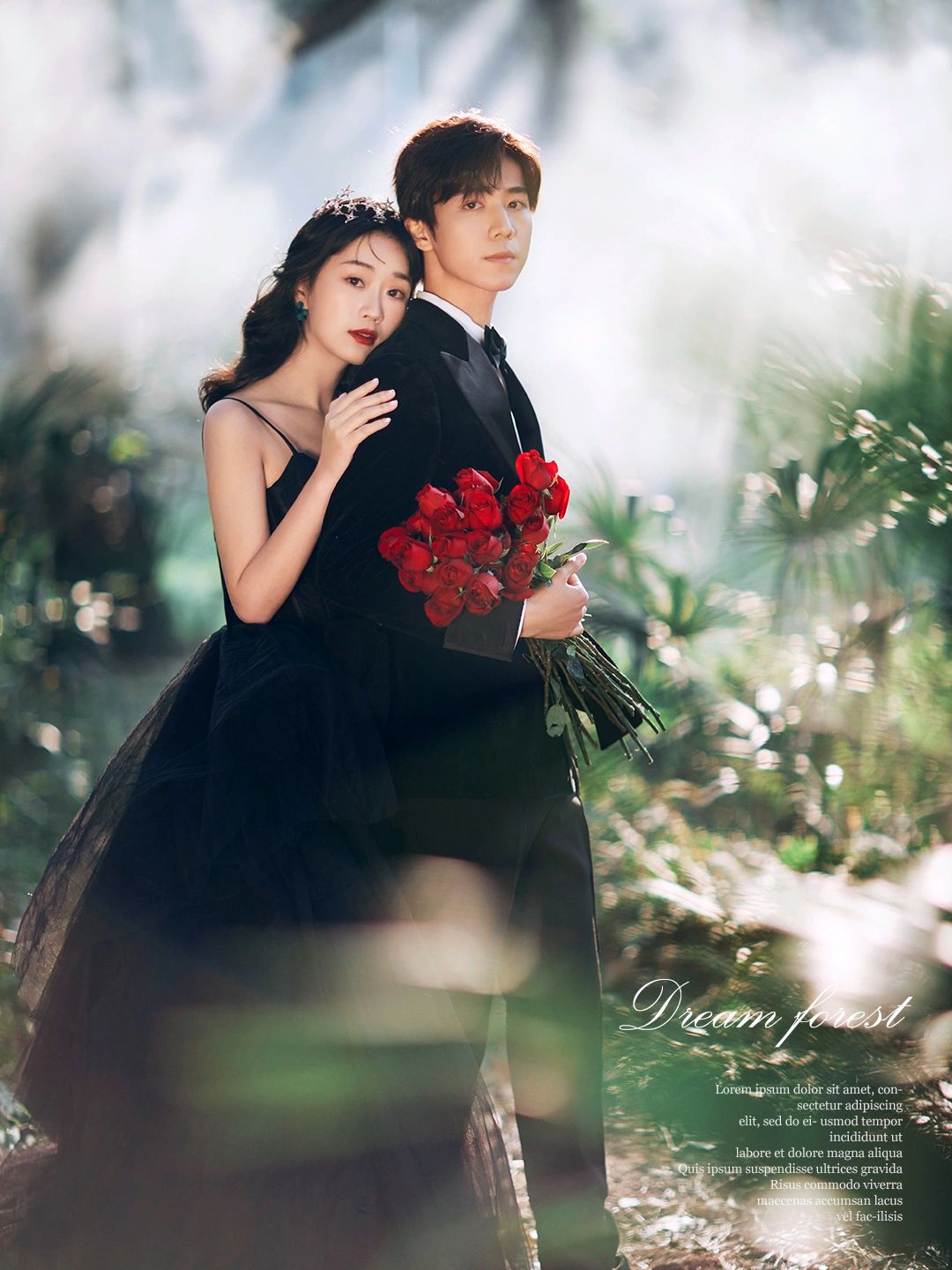 黑纱礼服森系婚纱照