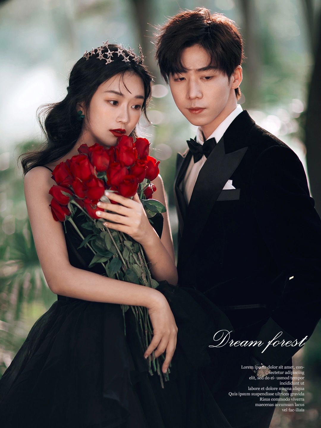 黑纱礼服森系婚纱照