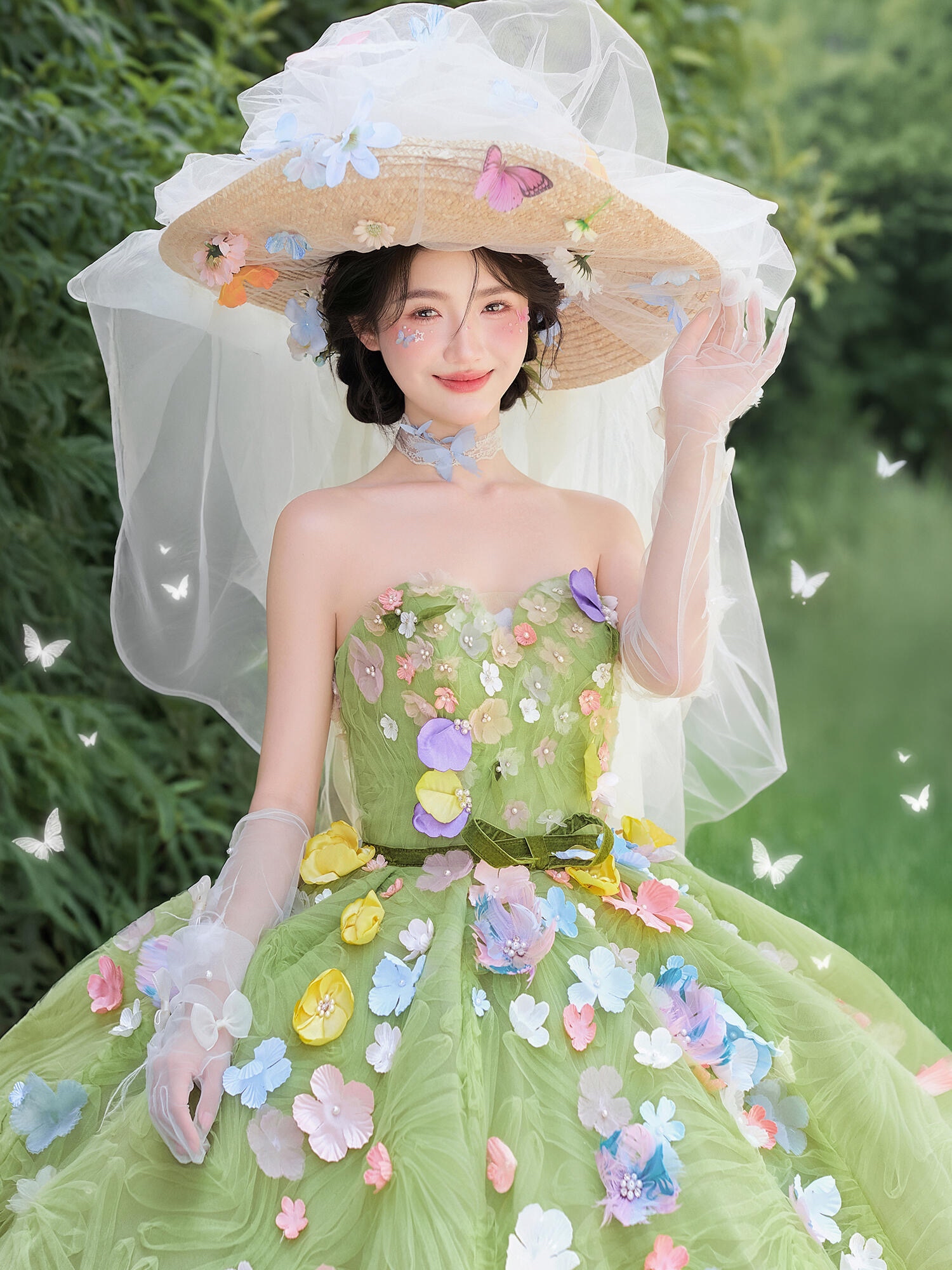 绿色婚纱森系草坪婚纱摄影