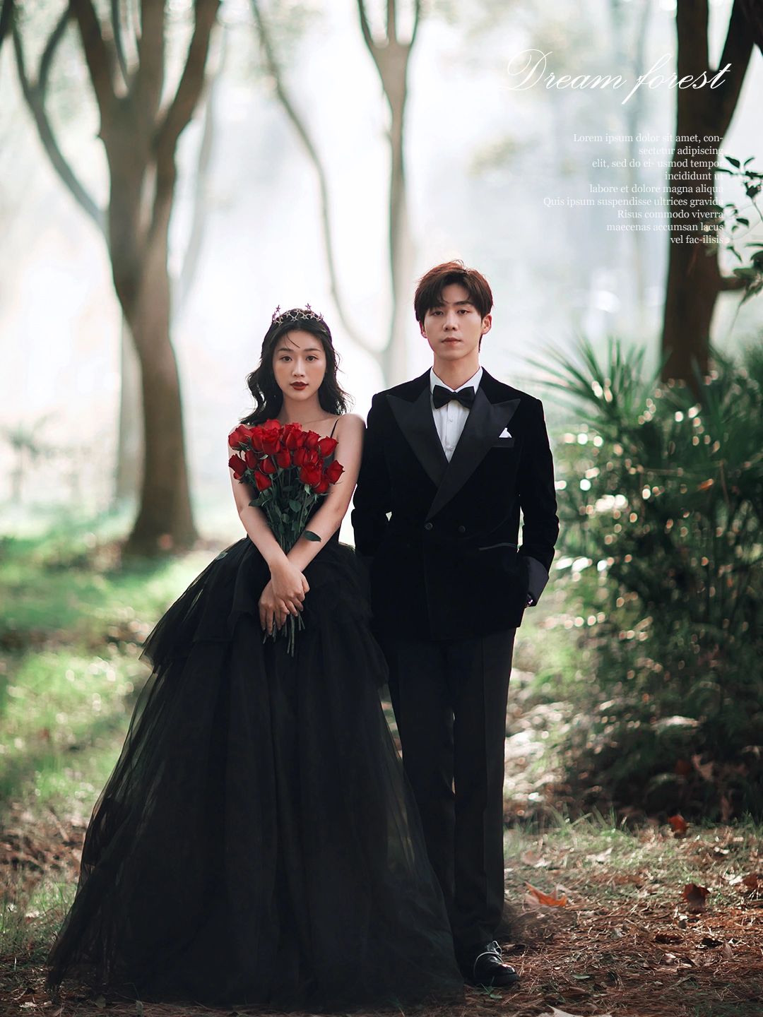 黑纱礼服森系婚纱照