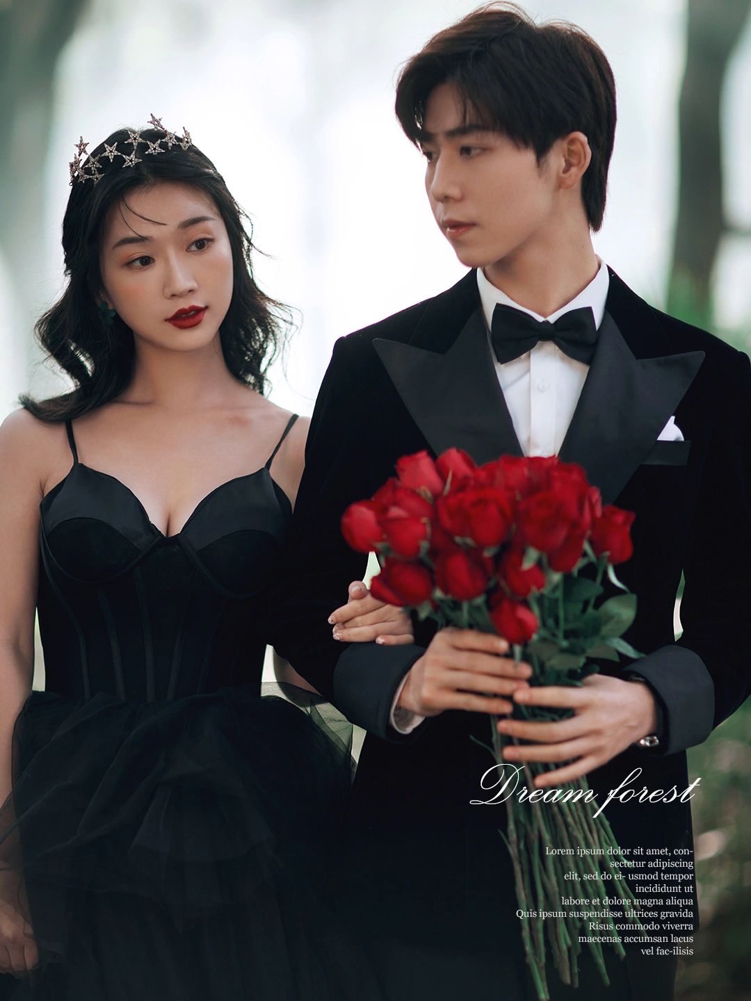 黑纱礼服森系婚纱照